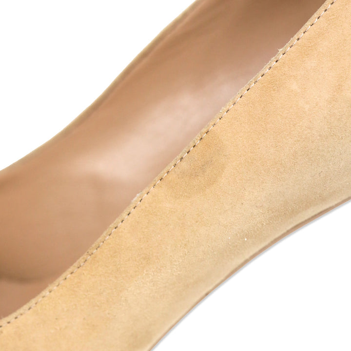 Yves Saint Lauren Nude Suede and Patent Leather Cap-Toe Tribtoo 80 Pumps