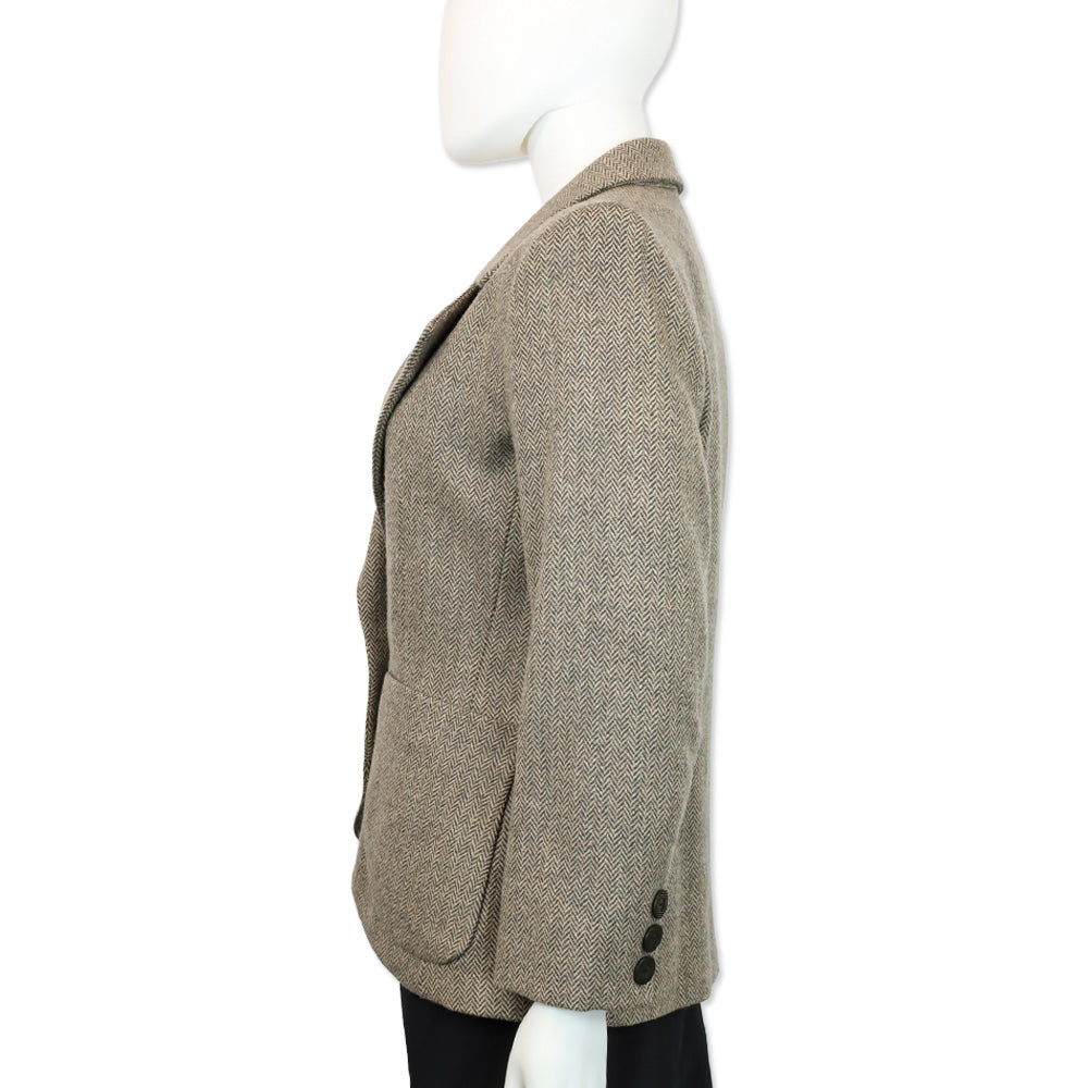 Yves Saint Laurent Beige Herringbone Tweed Single Button Blazer