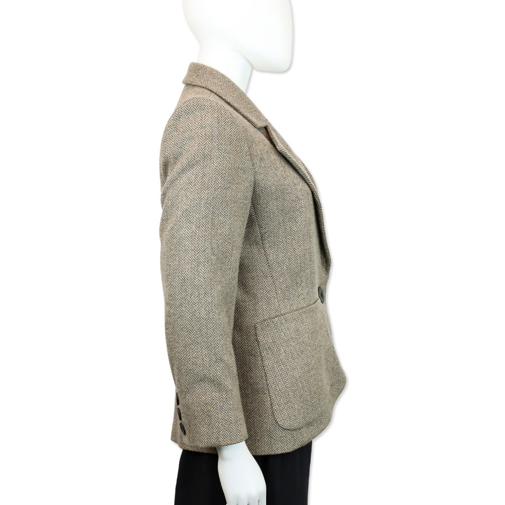 Yves Saint Laurent Beige Herringbone Tweed Single Button Blazer