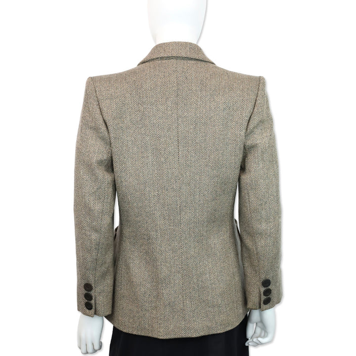 Yves Saint Laurent Beige Herringbone Tweed Single Button Blazer