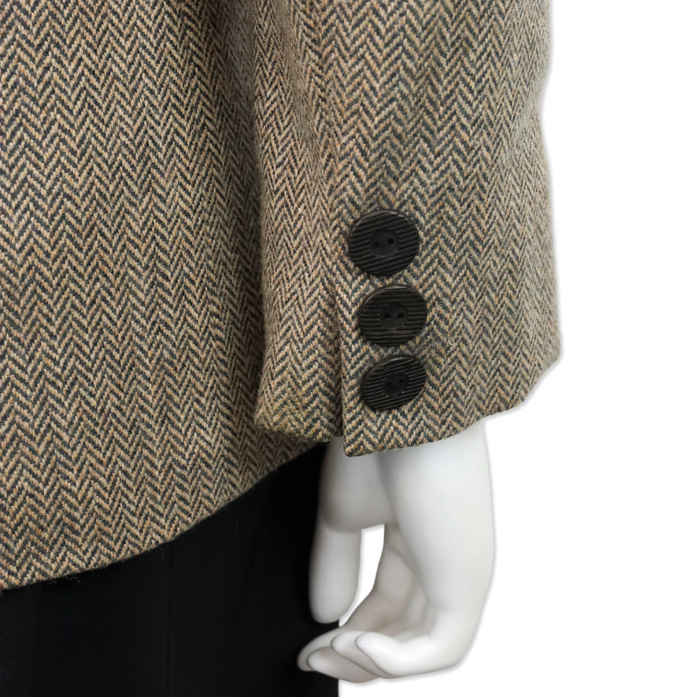 Yves Saint Laurent Beige Herringbone Tweed Single Button Blazer