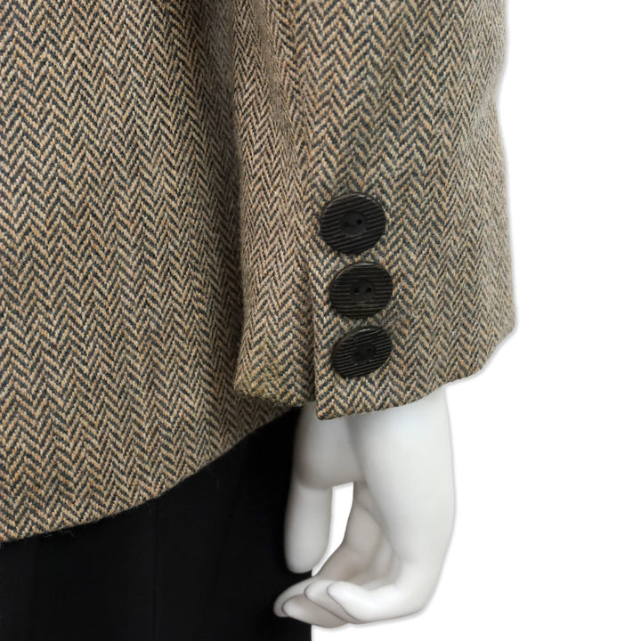 Yves Saint Laurent Beige Herringbone Tweed Single Button Blazer