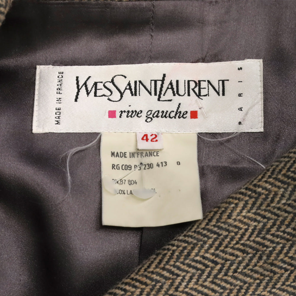 Yves Saint Laurent Beige Herringbone Tweed Single Button Blazer