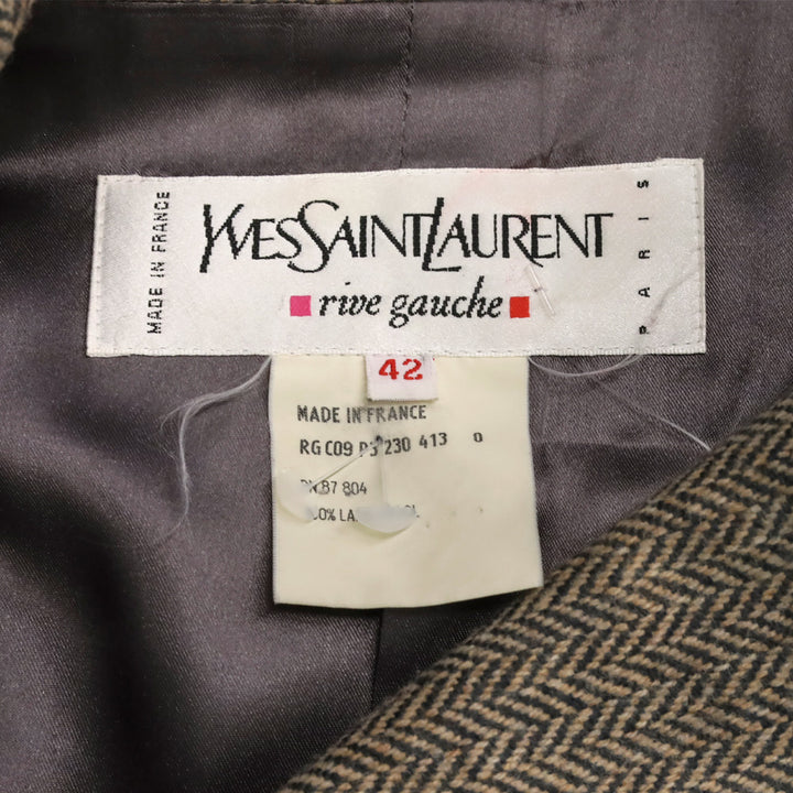 Yves Saint Laurent Beige Herringbone Tweed Single Button Blazer