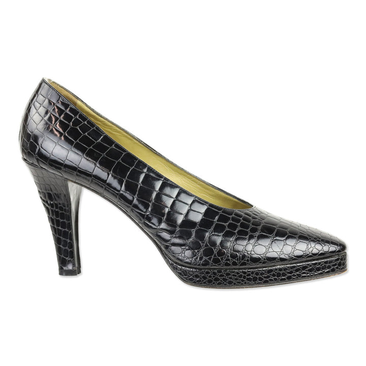 Yves Saint Laurent Black Croc-Embossed Leather Platform Pump