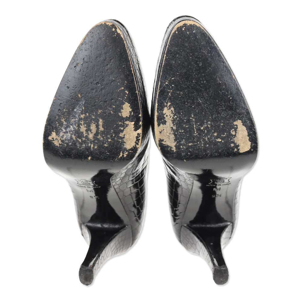 Yves Saint Laurent Black Croc-Embossed Leather Platform Pump