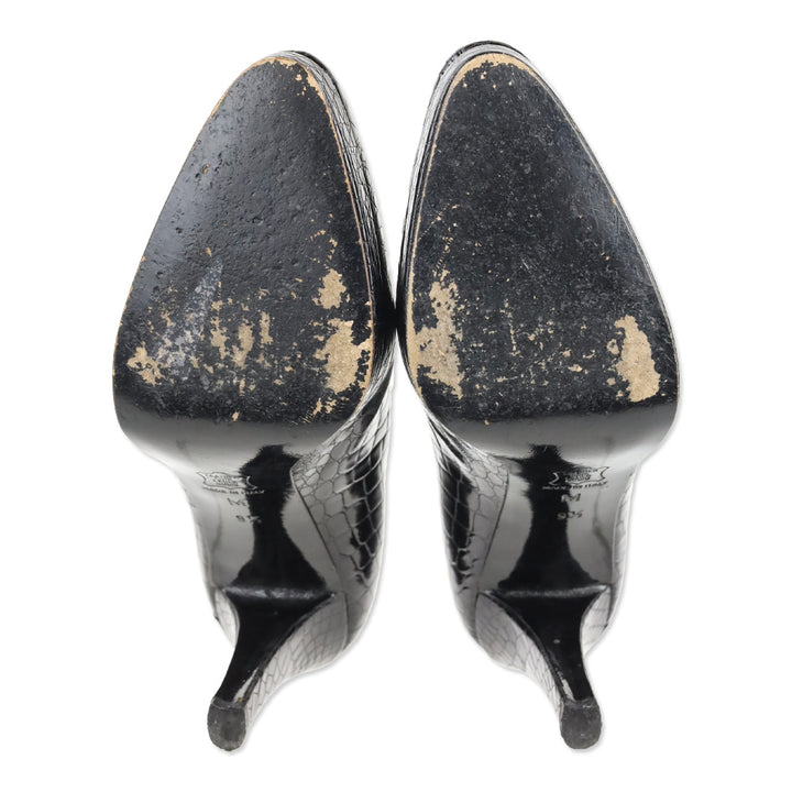 Yves Saint Laurent Black Croc-Embossed Leather Platform Pump