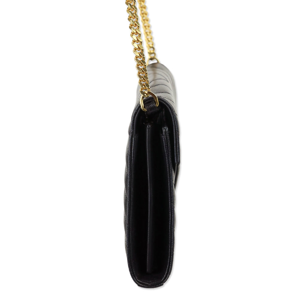 Yves Saint Laurent Black Grain de Poudre Leather Classic Cassandre Chain Wallet