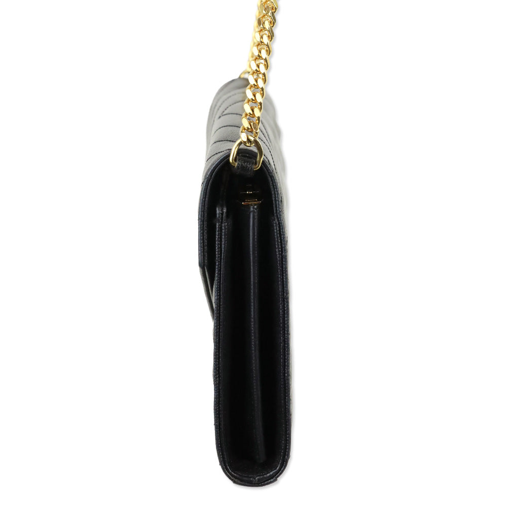 Yves Saint Laurent Black Grain de Poudre Leather Classic Cassandre Chain Wallet