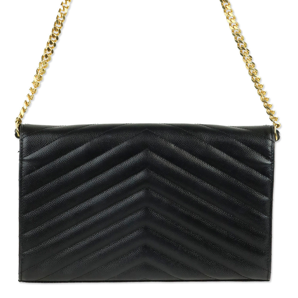 Yves Saint Laurent Black Grain de Poudre Leather Classic Cassandre Chain Wallet