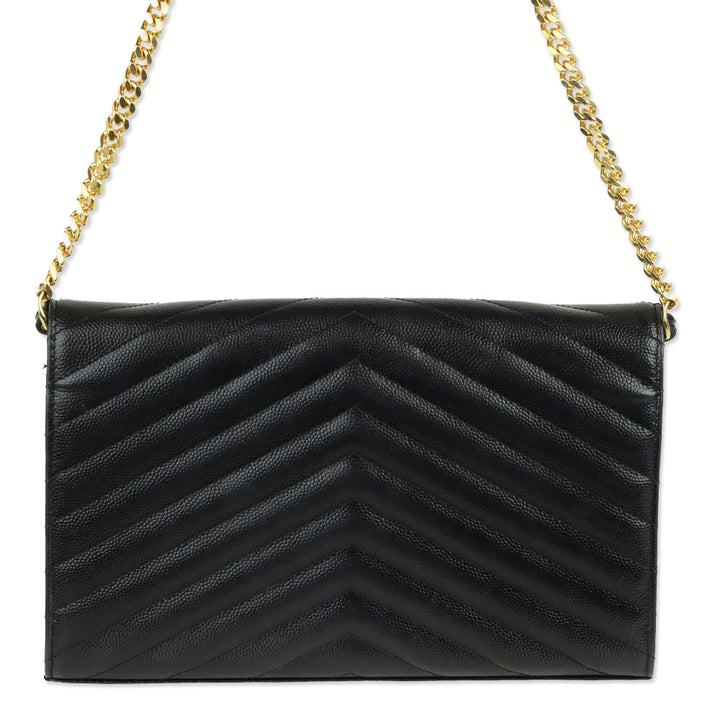 Yves Saint Laurent Black Grain de Poudre Leather Classic Cassandre Chain Wallet