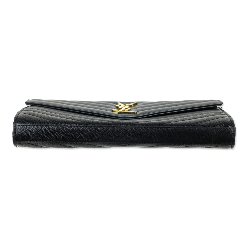 Yves Saint Laurent Black Grain de Poudre Leather Classic Cassandre Chain Wallet