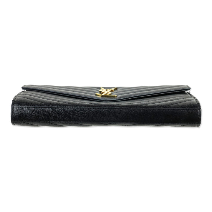 Yves Saint Laurent Black Grain de Poudre Leather Classic Cassandre Chain Wallet