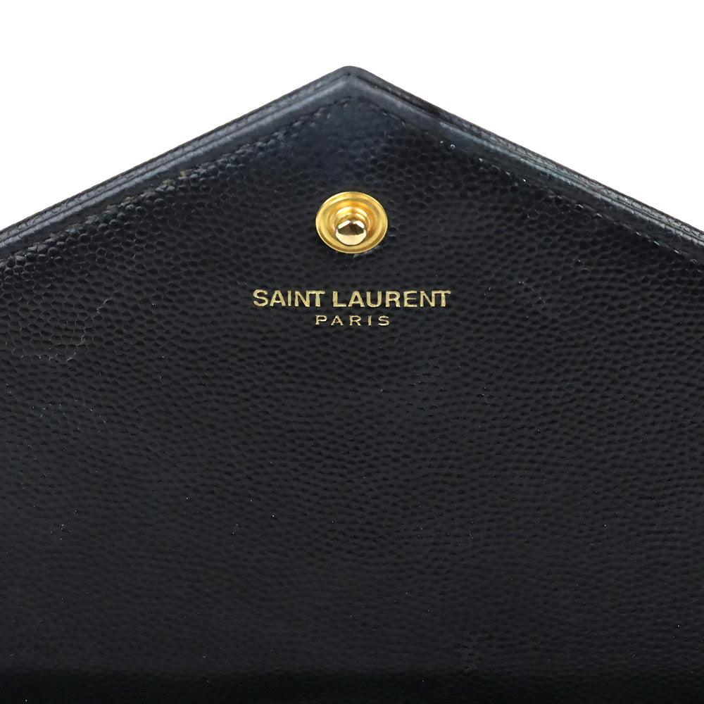 Yves Saint Laurent Black Grain de Poudre Leather Classic Cassandre Chain Wallet