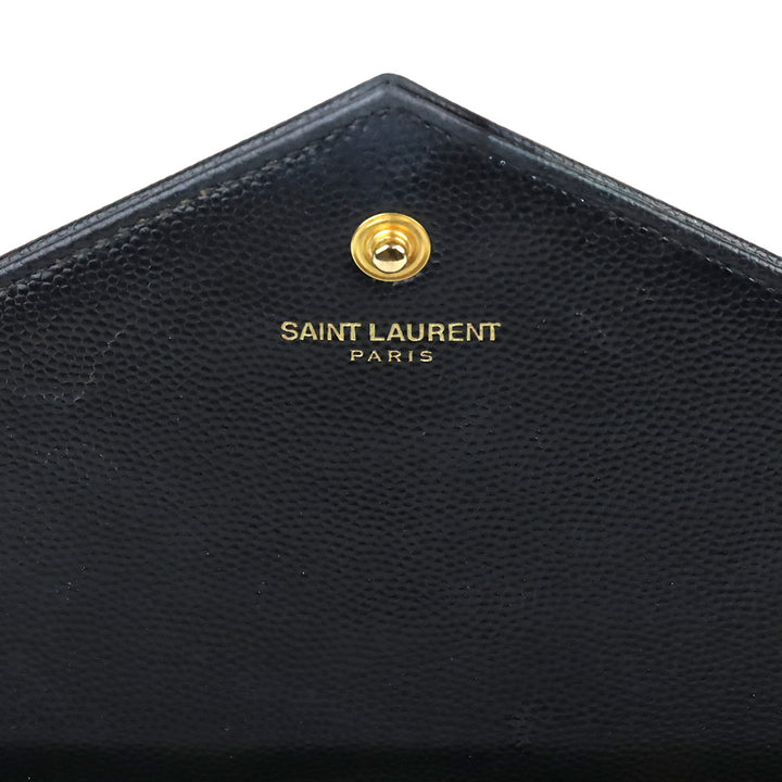 Yves Saint Laurent Black Grain de Poudre Leather Classic Cassandre Chain Wallet