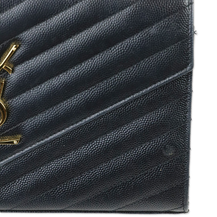 Yves Saint Laurent Black Grain de Poudre Leather Classic Cassandre Chain Wallet