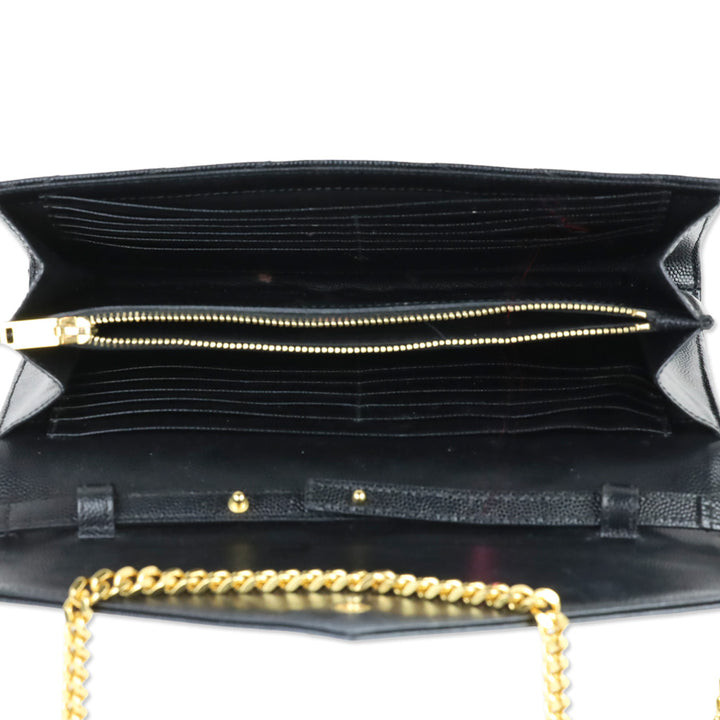 Yves Saint Laurent Black Grain de Poudre Leather Classic Cassandre Chain Wallet
