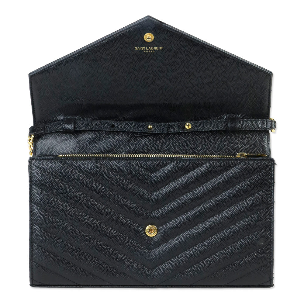 Yves Saint Laurent Black Grain de Poudre Leather Classic Cassandre Chain Wallet