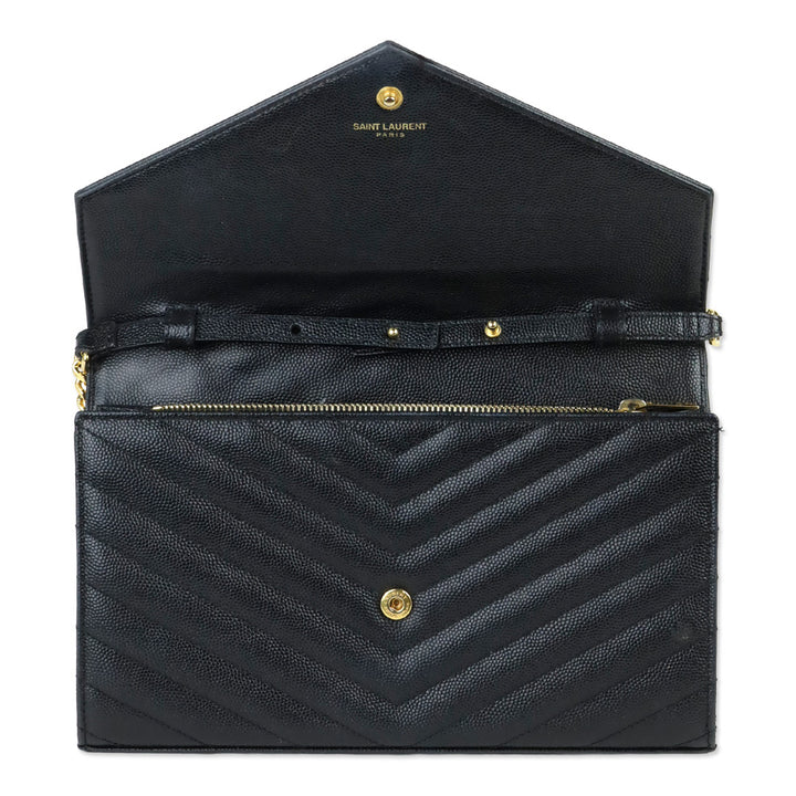 Yves Saint Laurent Black Grain de Poudre Leather Classic Cassandre Chain Wallet