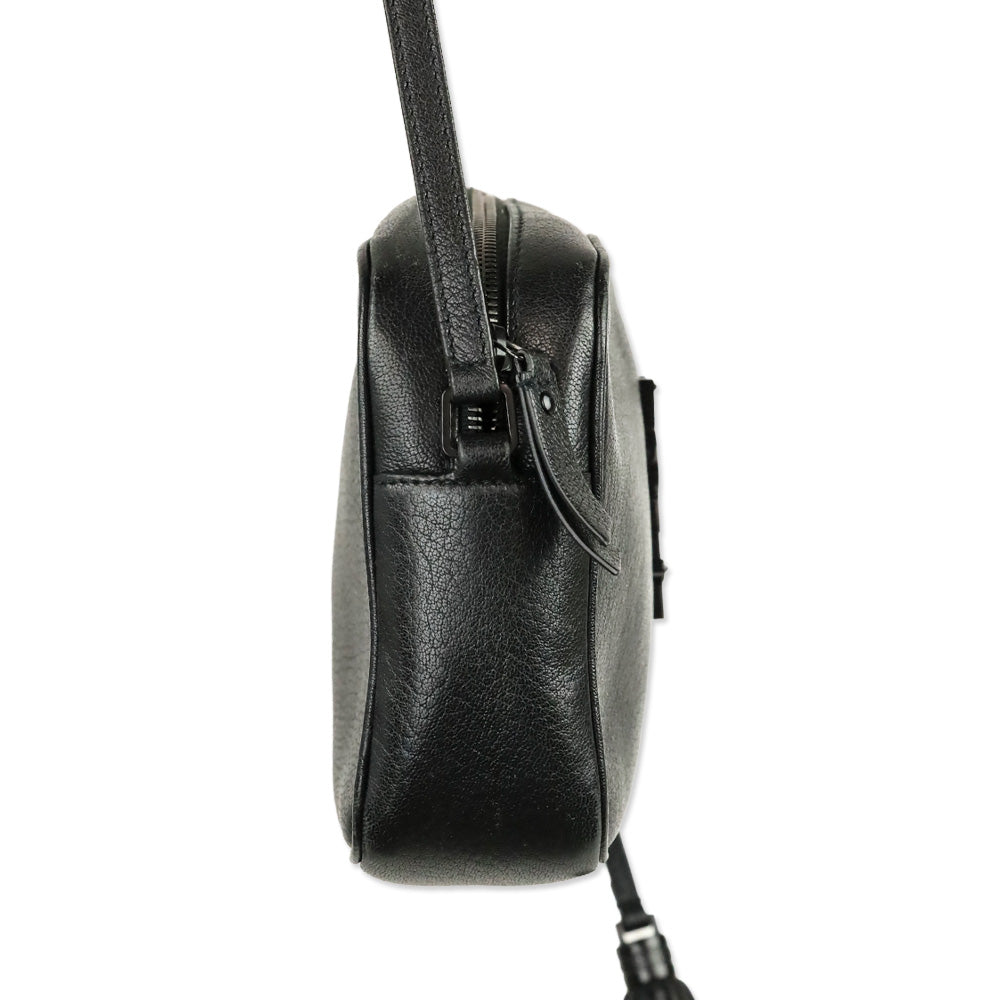 Yves Saint Laurent Black Lambskin Logo Lou Camera Bag with Tassel