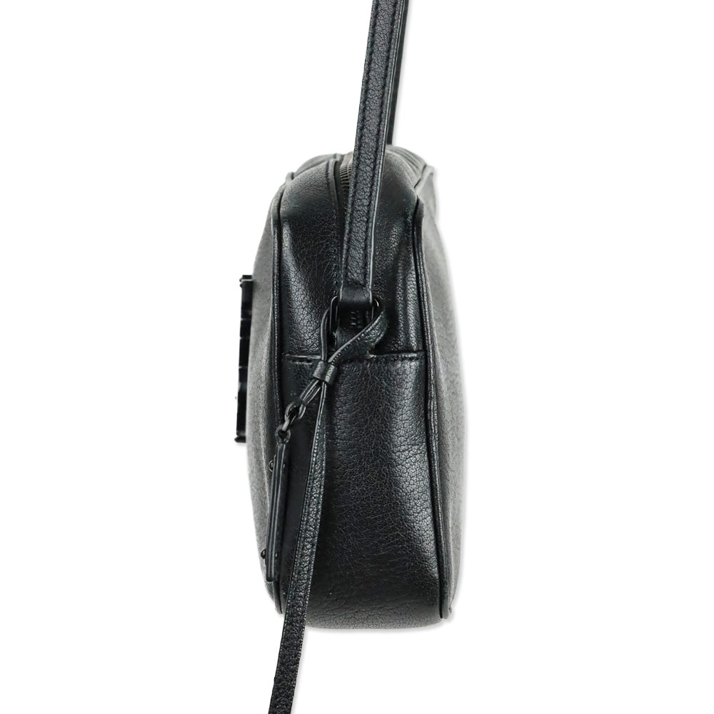 Yves Saint Laurent Black Lambskin Logo Lou Camera Bag with Tassel