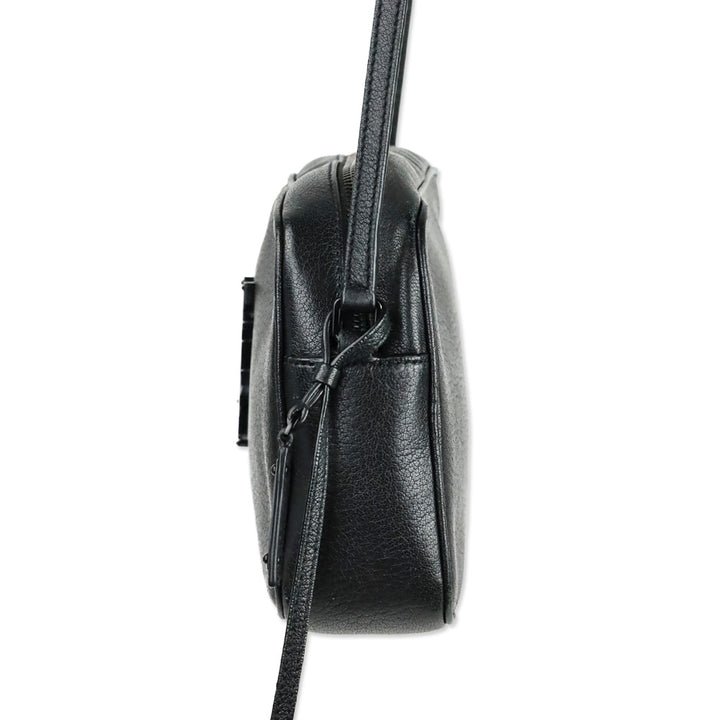 Yves Saint Laurent Black Lambskin Logo Lou Camera Bag with Tassel