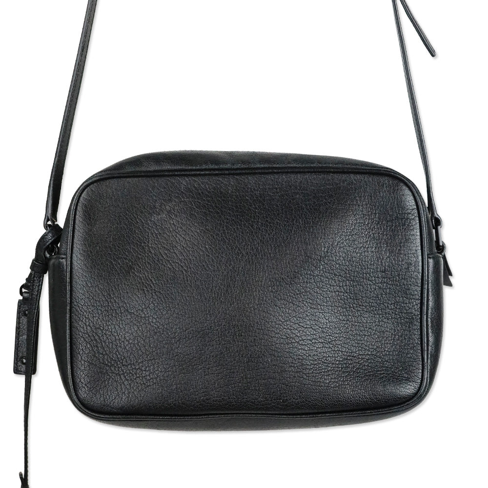 Yves Saint Laurent Black Lambskin Logo Lou Camera Bag with Tassel
