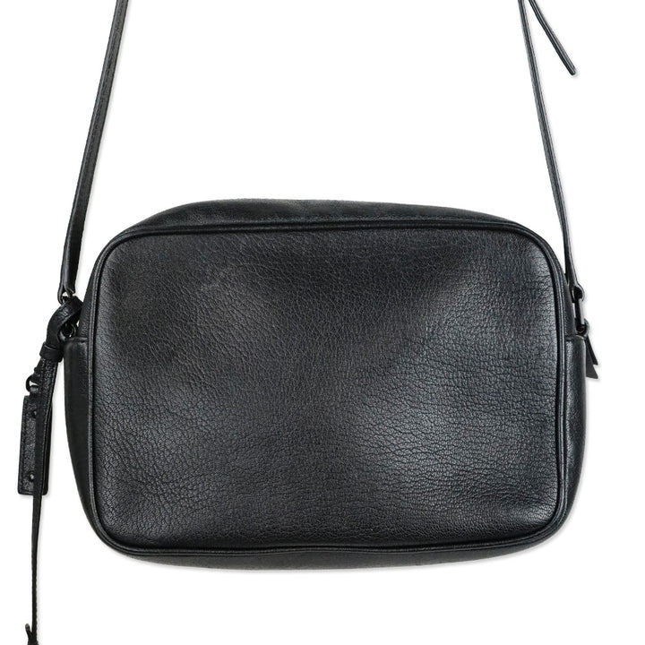 Yves Saint Laurent Black Lambskin Logo Lou Camera Bag with Tassel