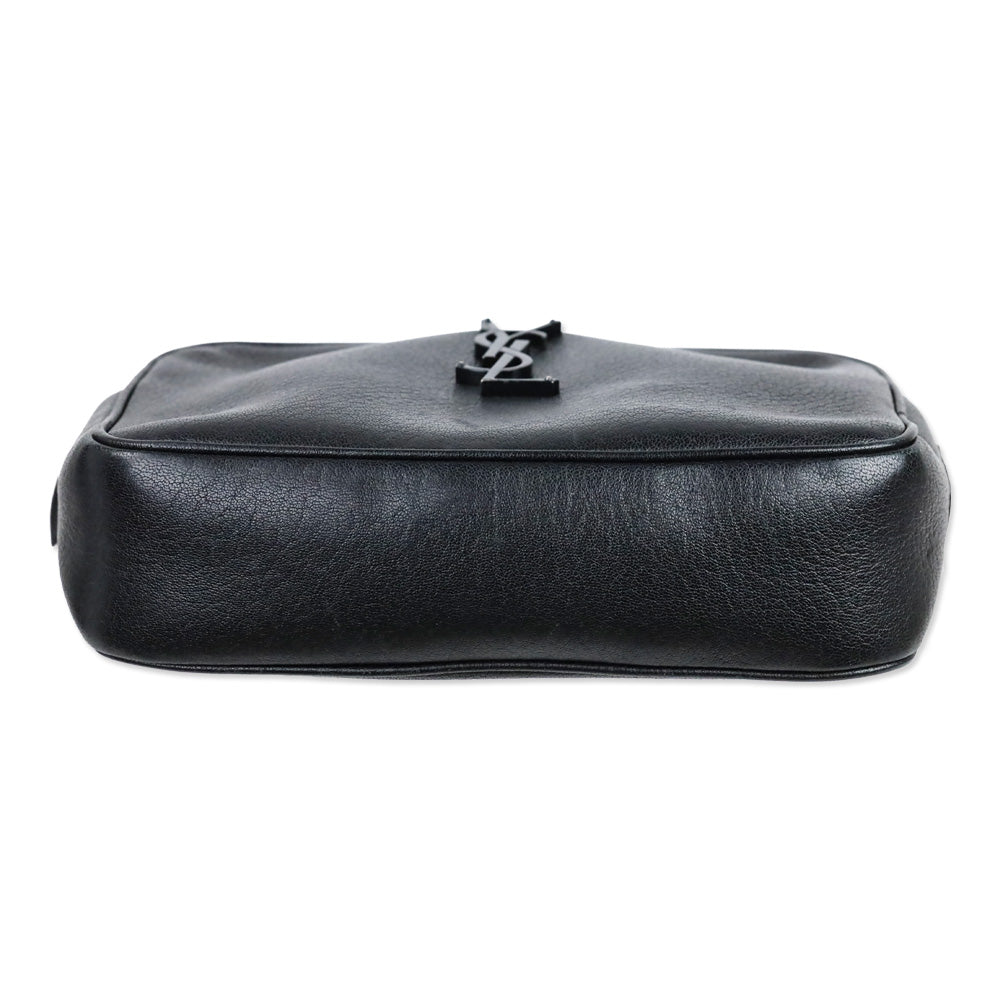 Yves Saint Laurent Black Lambskin Logo Lou Camera Bag with Tassel