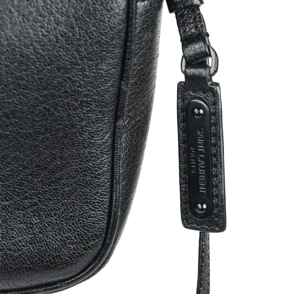 Yves Saint Laurent Black Lambskin Logo Lou Camera Bag with Tassel