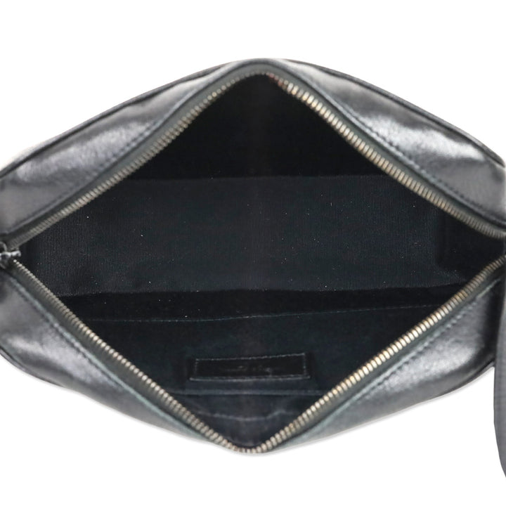 Yves Saint Laurent Black Lambskin Logo Lou Camera Bag with Tassel