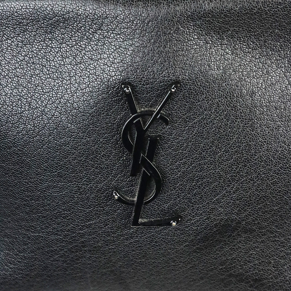 Yves Saint Laurent Black Lambskin Logo Lou Camera Bag with Tassel