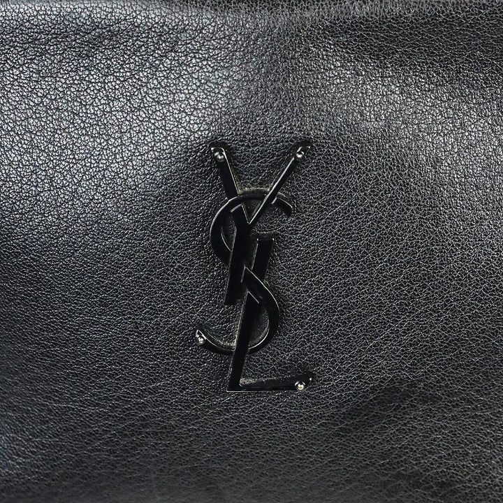 Yves Saint Laurent Black Lambskin Logo Lou Camera Bag with Tassel
