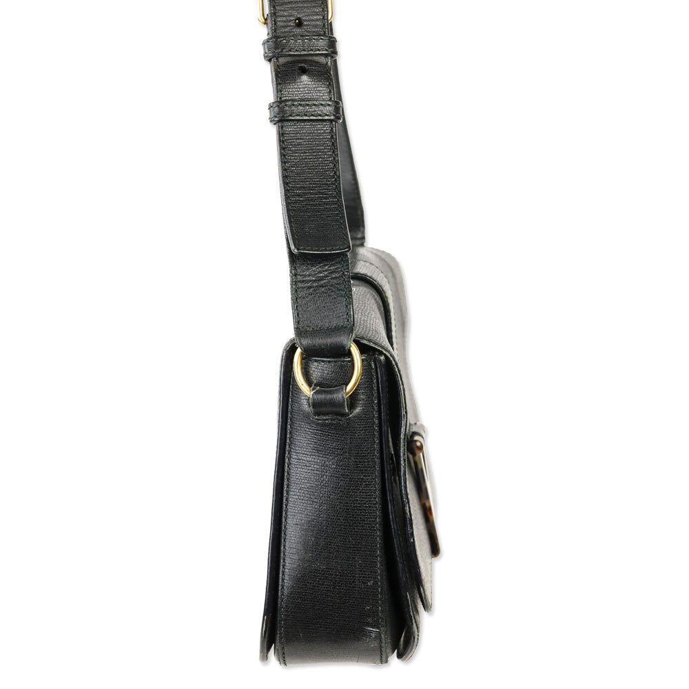 Yves Saint Laurent Black Leather Tortoiseshell Medium ChYc Flap Bag