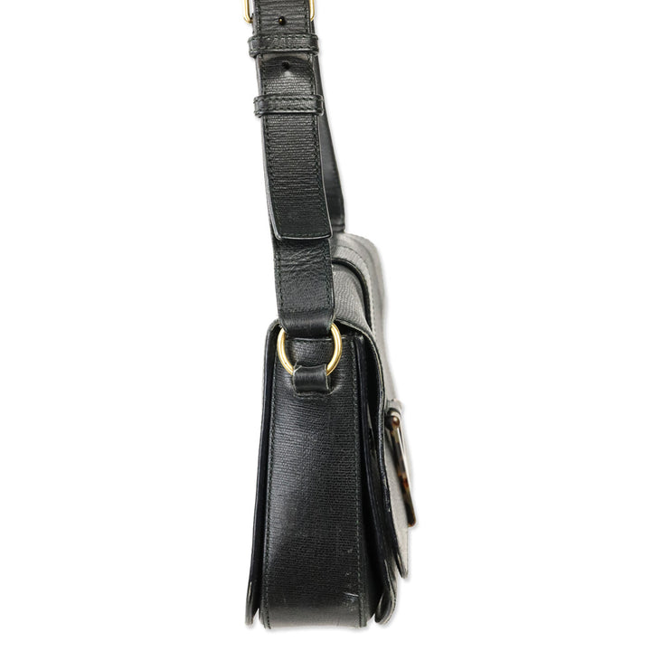 Yves Saint Laurent Black Leather Tortoiseshell Medium ChYc Flap Bag