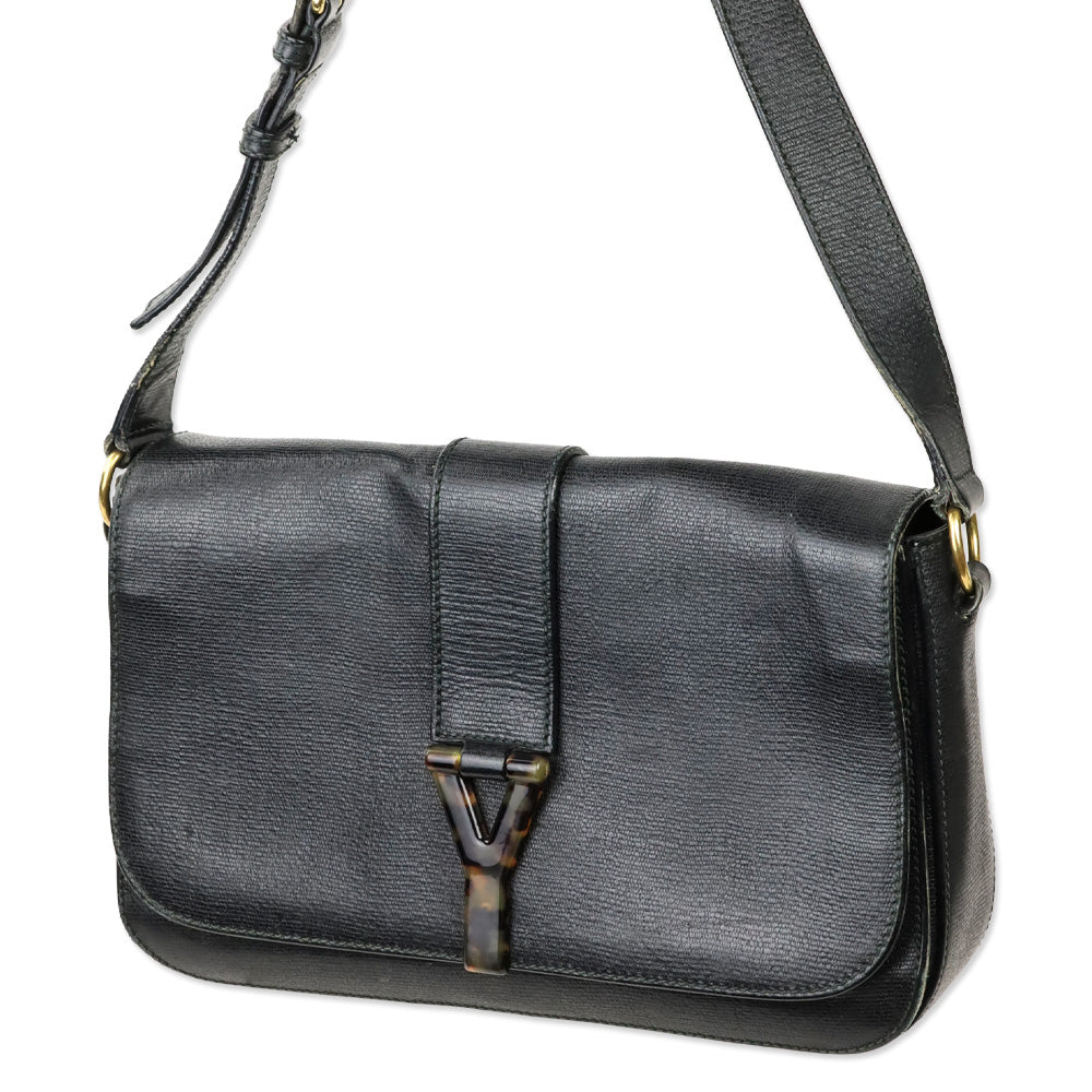 Yves Saint Laurent Black Leather Tortoiseshell Medium ChYc Flap Bag