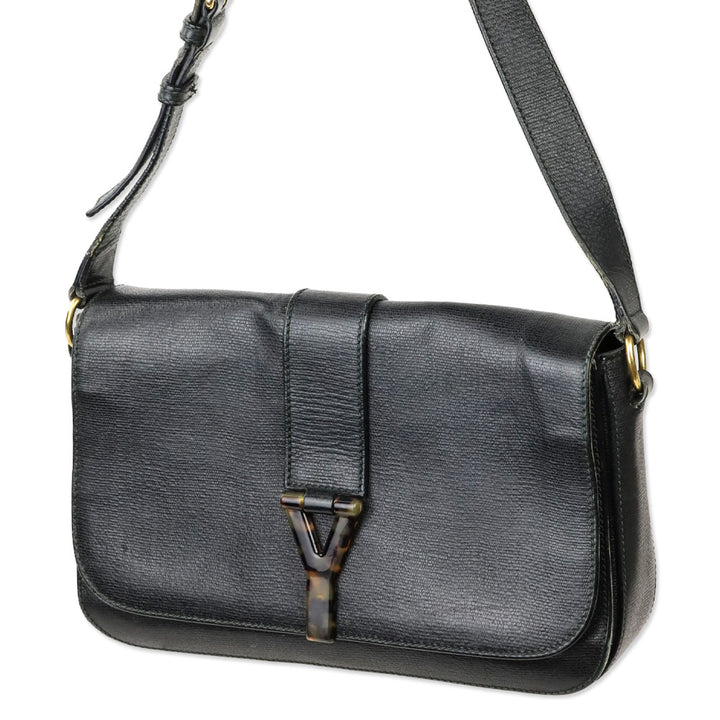 Yves Saint Laurent Black Leather Tortoiseshell Medium ChYc Flap Bag