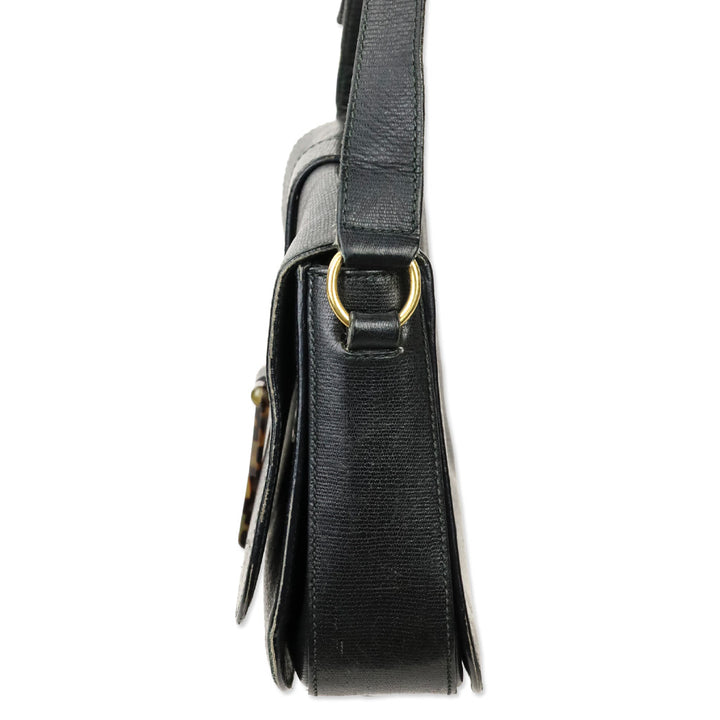 Yves Saint Laurent Black Leather Tortoiseshell Medium ChYc Flap Bag