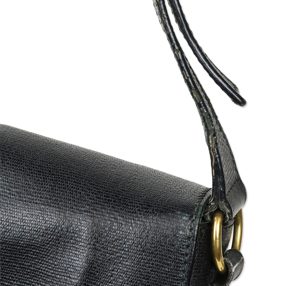 Yves Saint Laurent Black Leather Tortoiseshell Medium ChYc Flap Bag