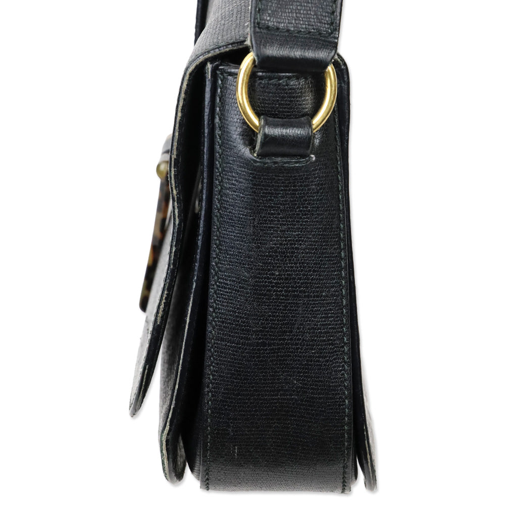 Yves Saint Laurent Black Leather Tortoiseshell Medium ChYc Flap Bag