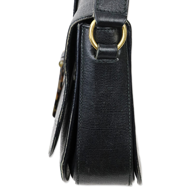 Yves Saint Laurent Black Leather Tortoiseshell Medium ChYc Flap Bag