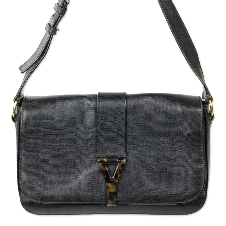 Yves Saint Laurent Black Leather Tortoiseshell Medium ChYc Flap Bag