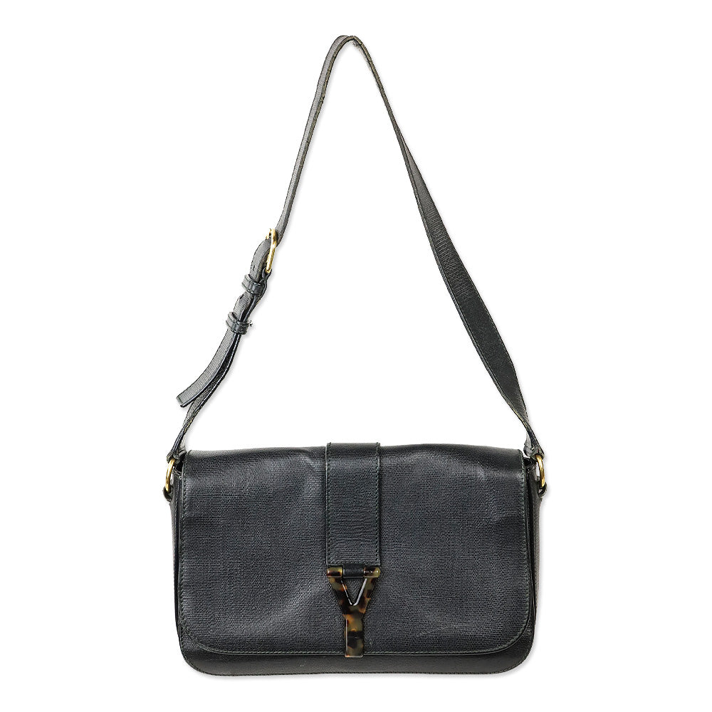 Yves Saint Laurent Black Leather Tortoiseshell Medium ChYc Flap Bag