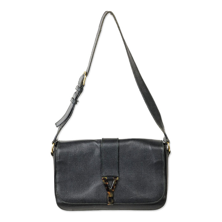 Yves Saint Laurent Black Leather Tortoiseshell Medium ChYc Flap Bag