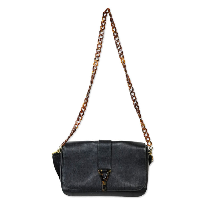 Yves Saint Laurent Black Leather Tortoiseshell Medium ChYc Flap Bag