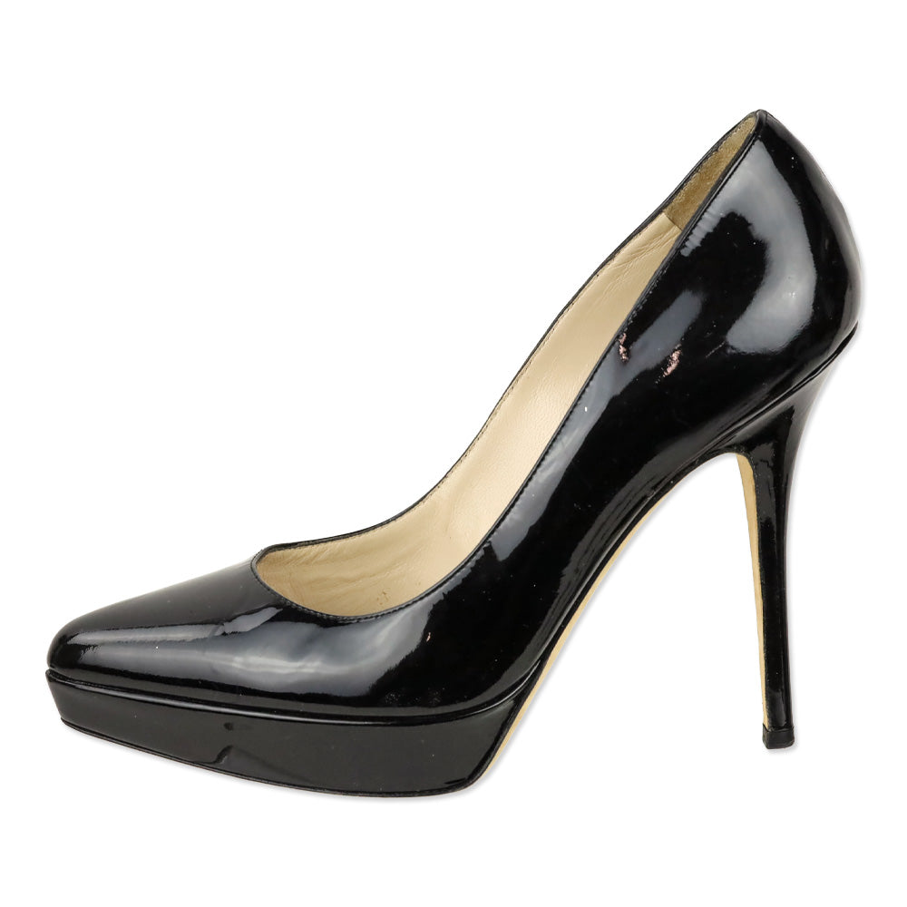 Yves Saint Laurent Black Patent Leather Pointed Platform Pumps