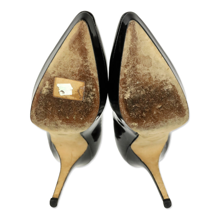 Yves Saint Laurent Black Patent Leather Pointed Platform Pumps