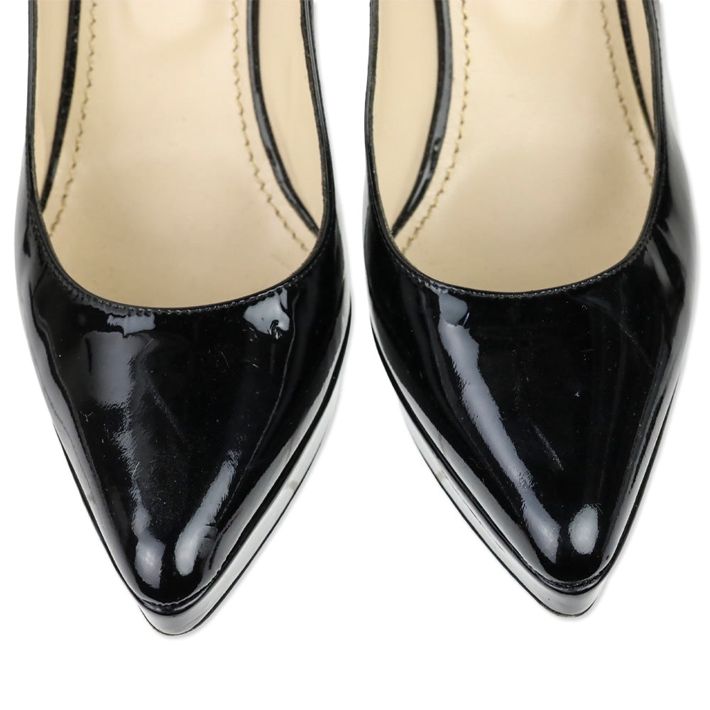 Yves Saint Laurent Black Patent Leather Pointed Platform Pumps