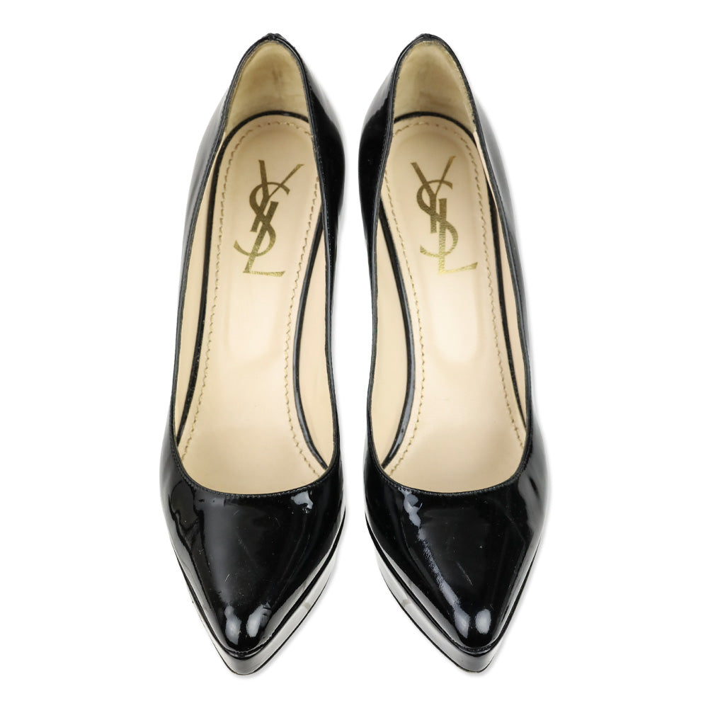 Yves Saint Laurent Black Patent Leather Pointed Platform Pumps