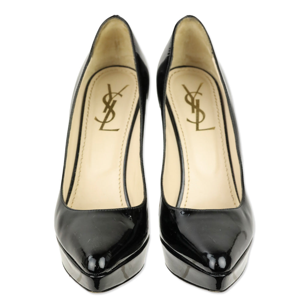Yves Saint Laurent Black Patent Leather Pointed Platform Pumps